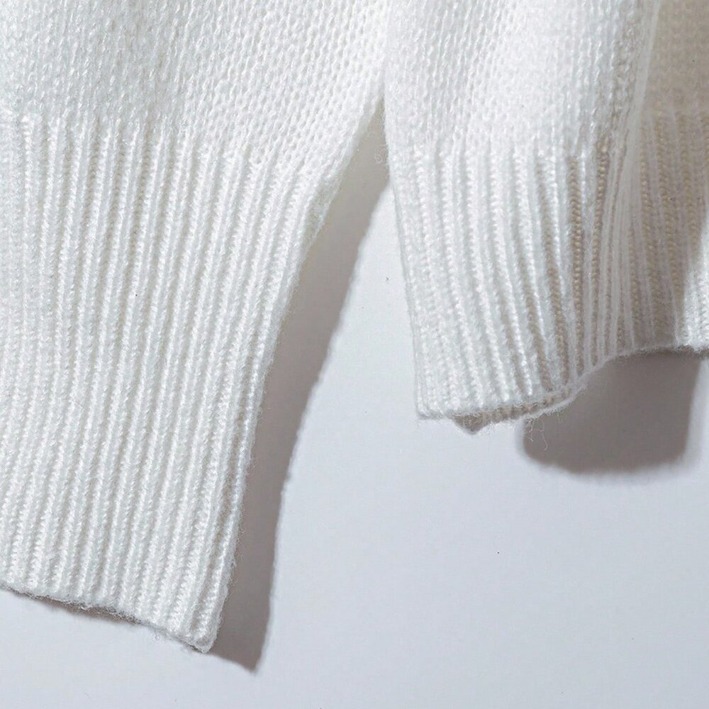 White Casual Women's Elegant Knitted Sweater - Picture 3 of 6
